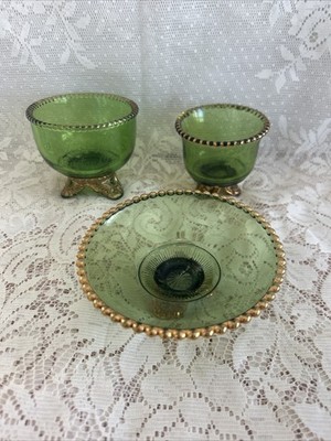 Vintage Colorado Green Glass Bowls~Engraved   SOLDIERS HOME~Dayton O~Lot Of 3