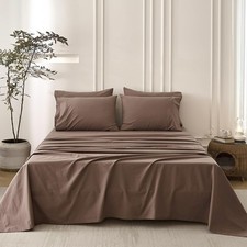 6PS Light Chocolate Brown Bedding Sets Linen Like Cotton Bed Set Oeko-TEX Sta...