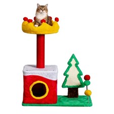 29.5" Christmas Cat Tree w/ Condo, Crown Perch Scratching Posts