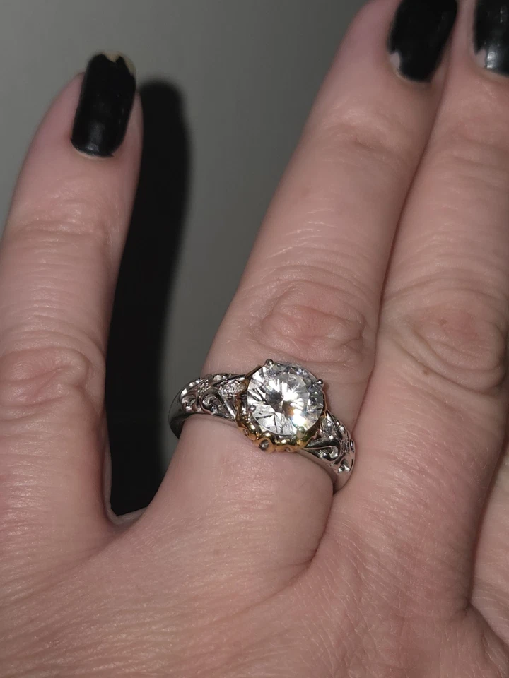 ANILLO 925 VANNA K CZ TALLA 9 Gema Oculta Firmada 2 Ct. Piedra Preciosa Foto 3 de 4