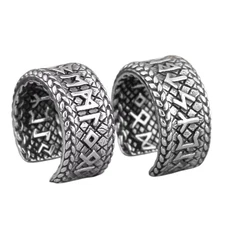 Rune Ear Cuffs Set Silver 316L Stainless Steel Norse Viking Earrings Mens Womens
