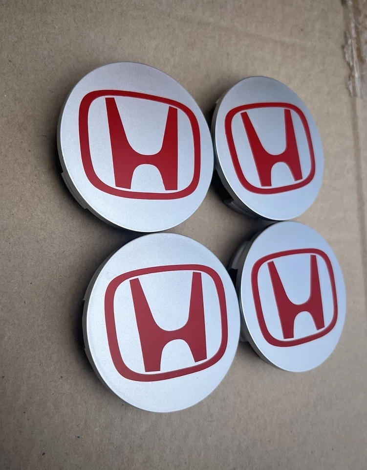Set of 4 Honda Wheel Rim Center Caps Red/Silver Logo 69MM/2.75 new US Foto 2 de 4