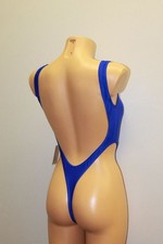 Women Thong Leotard 201-07 Very Open Back Royal Blue Spandex Size M