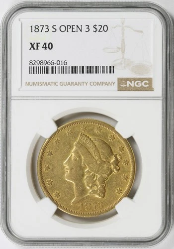 1873-S Open 3 Gold $20 Liberty Double Eagle NGC XF40