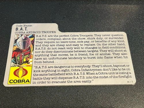 gi joe lot File Card 1986 BAT Great Condition Clean Card