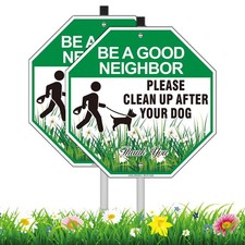 Clean Up After Your Dog Sign with Stake, 2 Pack 10"W x 28"H Aluminum Be A Goo...