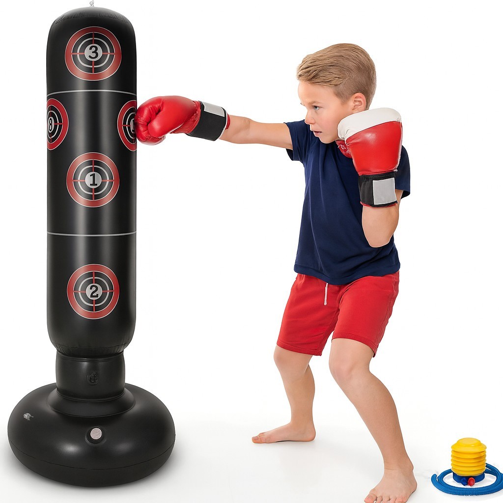 Kids Inflatable Freestanding Punch Bag With Gloves Safe Boxing & Fitness Set