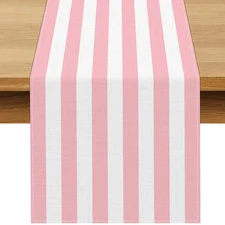Pink and White Vertical Striped Table Runner Light Pink Birthday Party Decora...