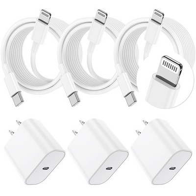 Essri Phone Charger Fast Charging 10 FT, 3-Pack 20W PD USB 3Pack 10FT, White 