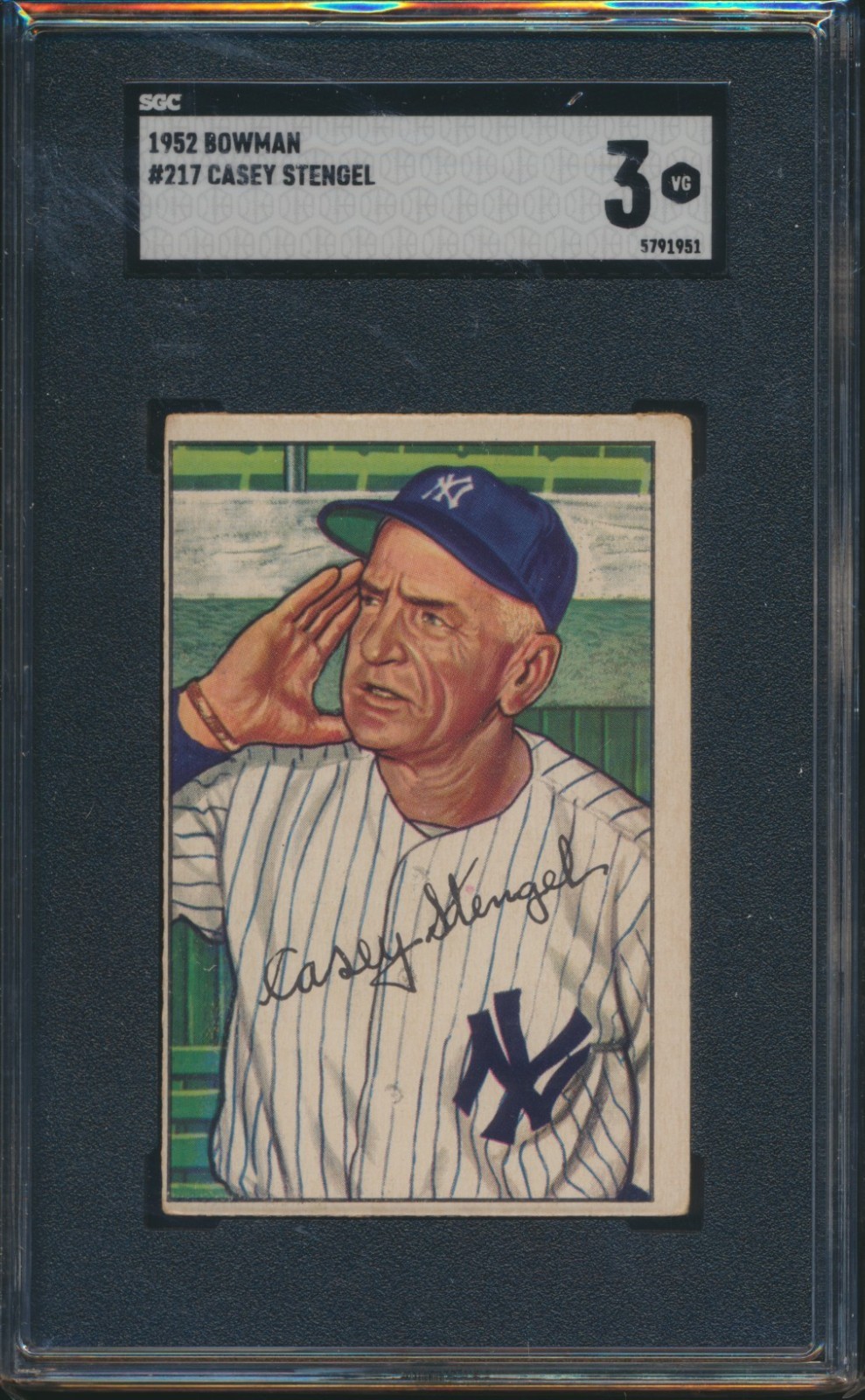 1952 BOWMAN BASEBALL #217 CASEY STENGEL SGC 3 VG HOF YANKEES HIGH NUMBER