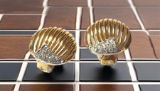 MARCEL BOUCHER Designer Signed GOLDTONE RHINESTONE CLIP EARRINGS VINTAGE JEWELRY