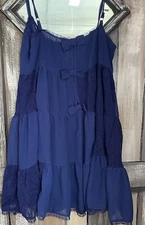NEW Kensie Blue Romantic Lace Bows Chiffon Mini Dress size Large