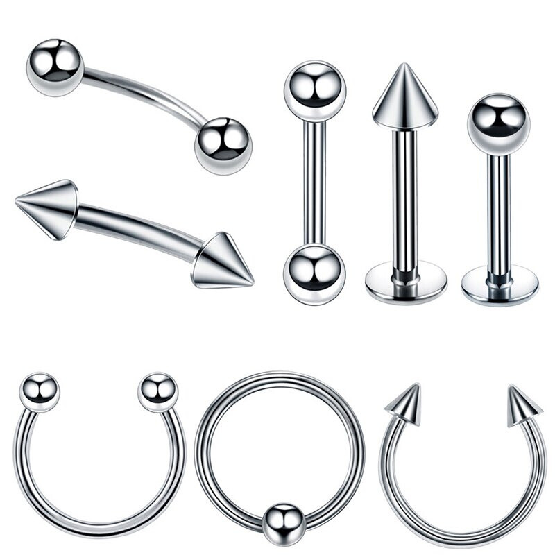 Set De Pircing Para Cuerpo Barra De Cejas De Acero Inoxidable Nariz Labio Oreja