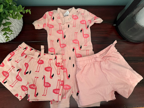 Baby HANNA ANDERSSON Size 60 3-6m Flamingo Sleeper with 2 Pairs of Shorts!