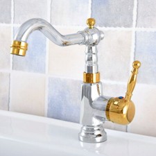 Polished Gold  Silver Bath/Kitchen Faucet Swivel Single Handle Tap Deck Mounted