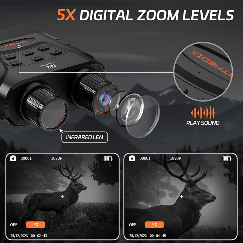 GTMEDIA N2 Night Vision Goggles Digital Infrared Binoculars 5x Zoom AA Batteries