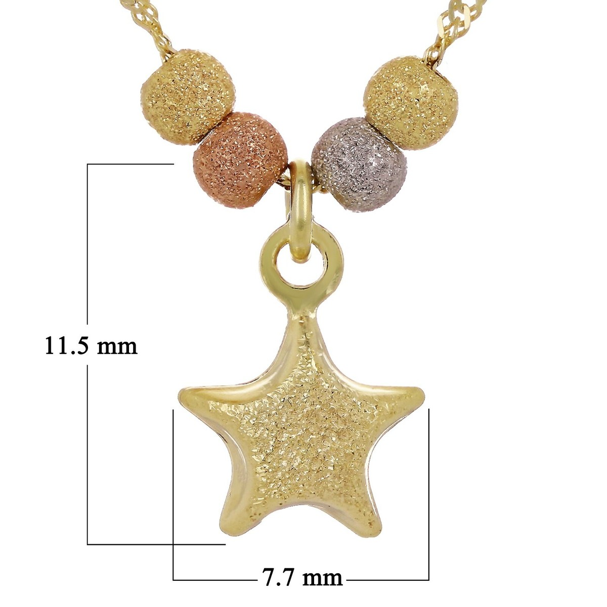 14k Tri Color Gold Kugel Perlen Teddybär Charm Singapur Kette Halskette 17