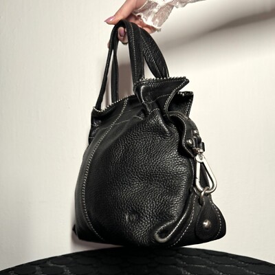 Vintage Y2K Wanlima grunge hardware leather bag in black & silver