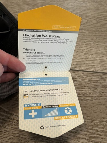 Nathan Hydration Waist Pak Pack Running 22oz Black Triangle Hiking Fanny - Picture 5 of 5