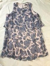 Tommy Hilfiger Dress Womens Large Blue Pink Layered Crinkle Chiffon