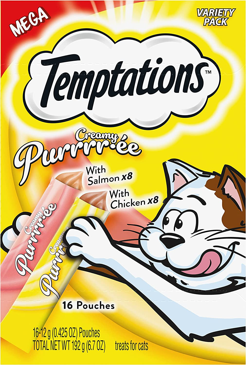 Temptations Creamy Puree Squeezable Lickable Wet Cat Treat Variety Pack, 0.42 oz
