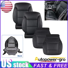 Driver Passenger Bottom Top Leather Seat Cover Blk Fit 15-19 Silverado 1500 2500