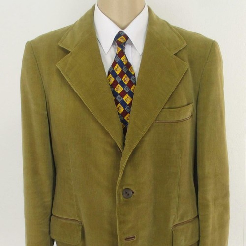 42R (44) Cortefiel Vintage Oliva Marrón Pana Cuero 3Btn Chaqueta Hombre  Deporte | eBay