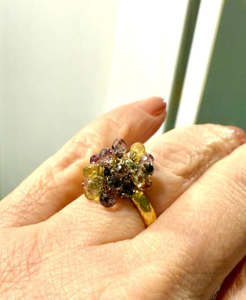 Anillo Briolettes Zafiros Multi Piedra Oro Martillado Amarillo 18k "Ramo" 6.5 Foto 3 de 4