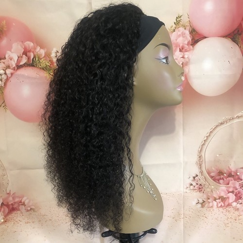 22 Inch Human Hair Wig Kinky Curly Headband Glue-less Glueless 22” Black - Picture 2 of 8