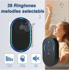 Wireless Doorbell 39 Music LED Flash Security Alarm 