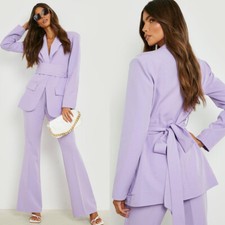 Lavender Women Suits with Belt 2 Pieces Work Wear Set Ladies Office Prom Outfits