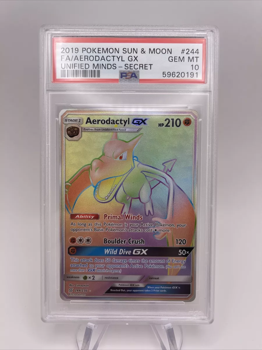 Aerodactyl GX 244/236 SECRET RARE FULL ART Pokemon SM Unified Minds NM Holo  2019