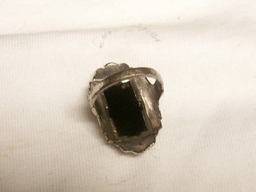 Art Déco Argent Ton, Verre Noir Bague, Taille 3.75 - Photo 5 sur 7