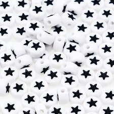 200Pcs White Acrylic Star Beads for Bracelets,4x7mm Flat Small Pack,
