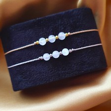 MONDSTEIN Armband 100% echt Naturstein Perlenarmband 14K Amulett Talisman zart