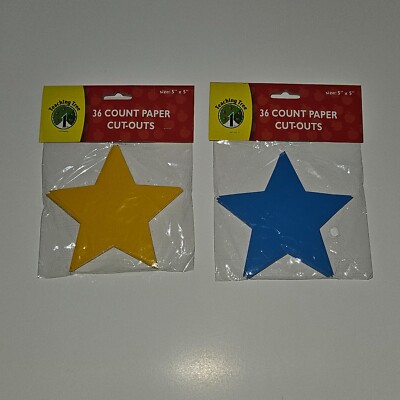 NEW Teaching Tree Star Cut-Outs Blue Yellow 36/Pack Tags Shapes Classroom 5''x5''