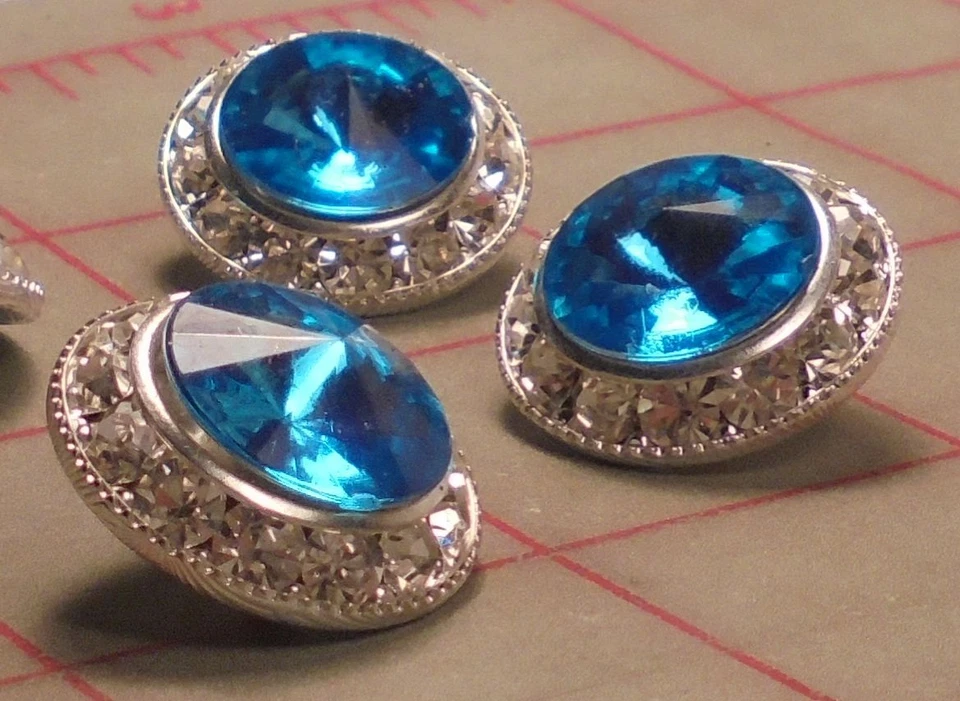 5 botones de caña de diamantes de imitación de metal plateado turquesa aguamarina acrílico joya 7/8" 22 mm Foto 2 de 4