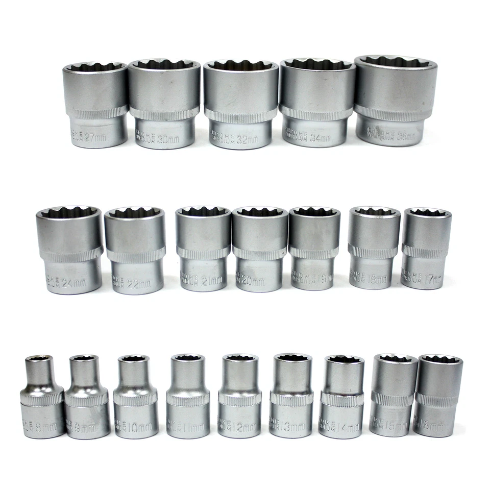 21pcs Spline Socket Set Metric 12 PT Point 1/2" Dr Gear Wall Rounded 8-36mm US - Image 4 of 4