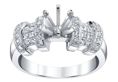 0.66ct Diamond Engagement Ring Setting Semi-Mount 18k White Gold Princess
