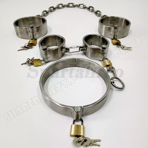 HOT Stainless Steel Heavy Duty Collar Handcuffs Ankle Cuffs Detachable Restraint - Picture 9 of 16