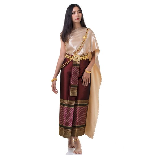 Traditional Thai Lao Khmer Woman Wedding Dress Vintage Silk Wrap Skirt Satin Top - Picture 44 of 53