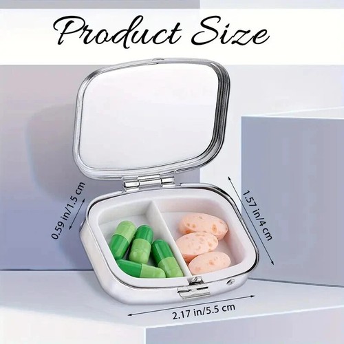 2-Compartment Decorative Metal Pill Box Ideal For Pockets, Wallets And Travel - Picture 6 of 8