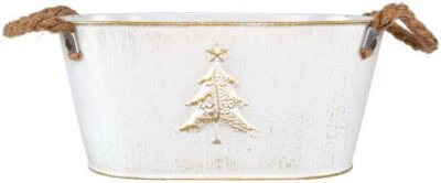 30 cm Metal Árbol de Navidad Planta en relieve Cubo de lata Canal Oro Blanco Decoración
