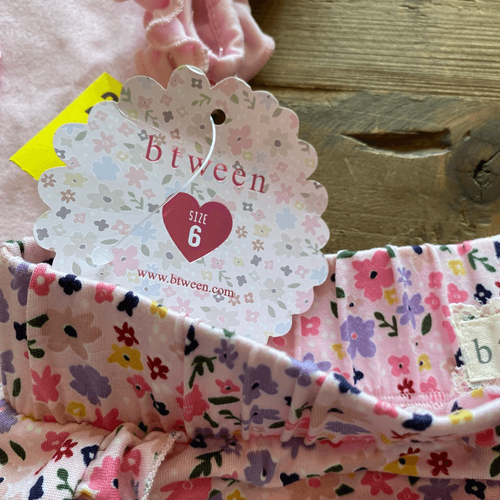 Btween 3 Piece Outfit Pink Floral Shorts Top Hair Tie - Picture 4 of 12