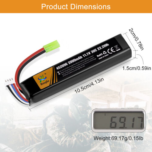 8pcs 2000mAh 11,1V Airsoft Batterie 30C Hobby LiPo Akku mit Mini Tamiya Stecker - Bild 4 von 8