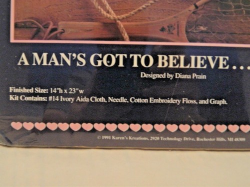 A Man's Got to Believe.. Fishing Counted Cross Stitch Kit Loving Stitches NEW - Picture 2 of 3