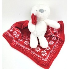 Carter s Christmas Teddy Bear Security Blanket Lovey Red Blanket White Bear 11in
