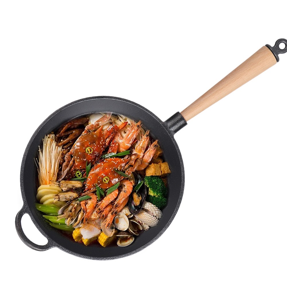 Household Kitchen Utensils Cast Iron Frying Pan Skillet Cooking Steak Pan KRI✈️