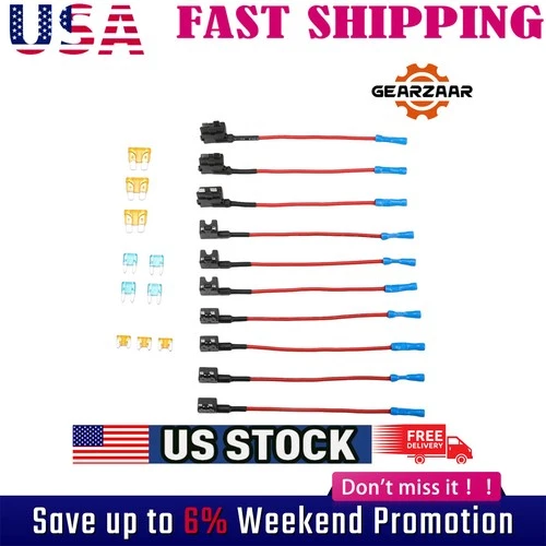10X 12V Car Add-a-Circuit Fuse Adapter w/ Standard Mini TAP Blade Fuse 10pcs