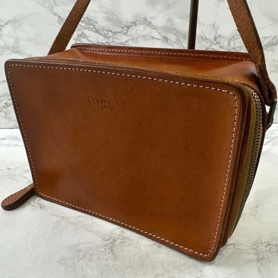 Courreges Box Shoulder Crossbody Bag Purse Leather in Brown USED Good Condition!